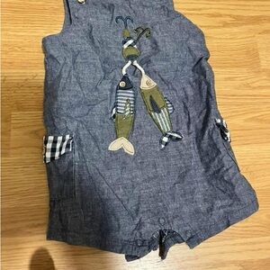 Kids Blue Fish Embroidered Romper